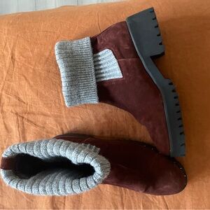 Freda Salvador Burgundy Boots with Gray Cuff